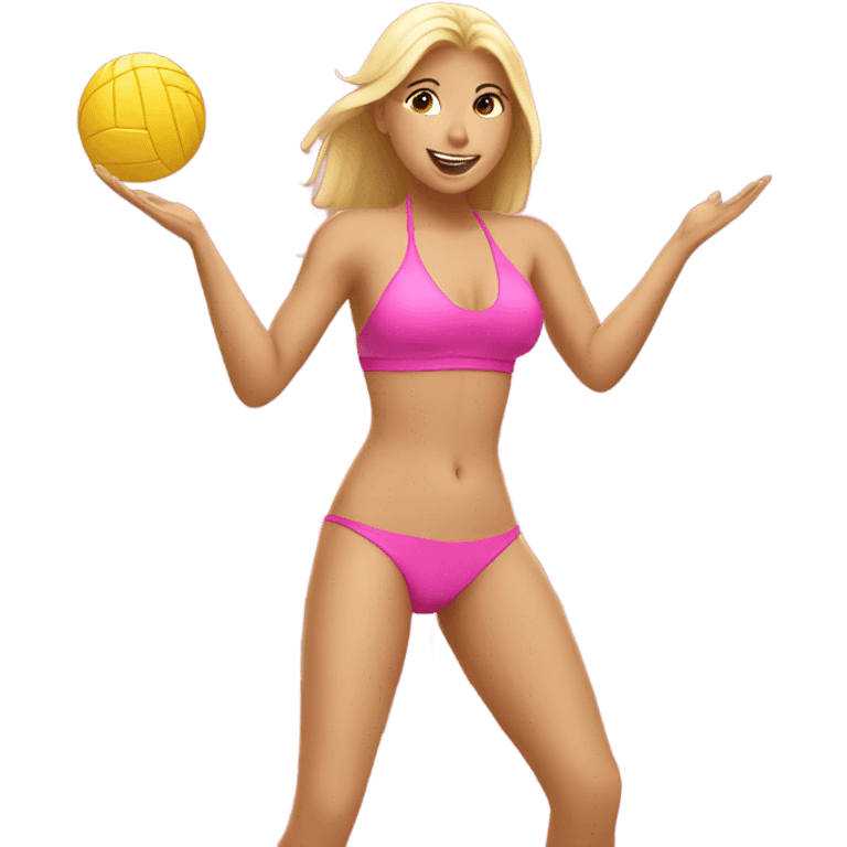 Pink bikini blond girl playing beach volleyball emoji