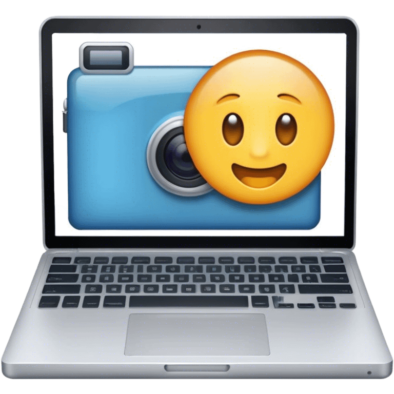 Create an emoji representing blogging. The design should feature an open laptop or tablet with a visible blog post on the screen, showing text. Add a photo or video camera to symbolize multimedia content creation. Use modern, professional colors. Make the background transparent. emoji