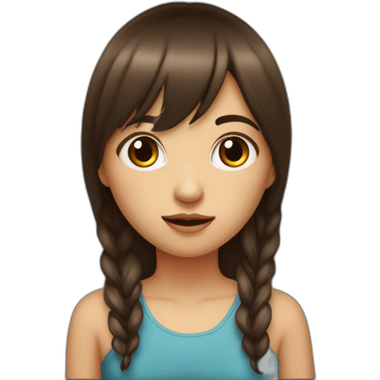 Fille brune abec des yeux bleux avec une frange et des cheuveux long emoji