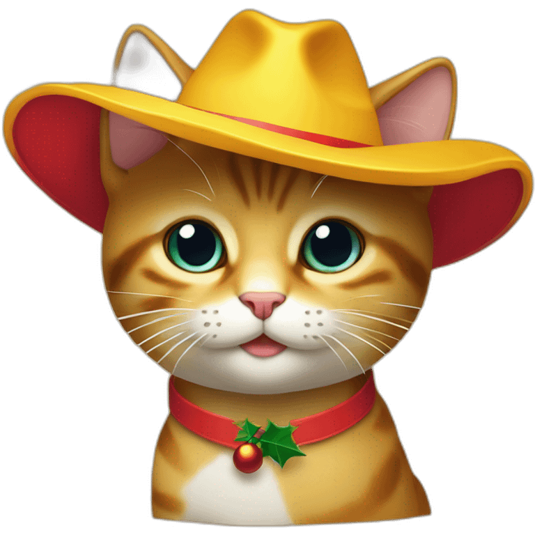 Gato amarillo con sombrero de navidad emoji