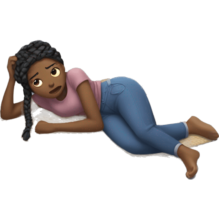 a black woman laying on the floor braids sick emoji