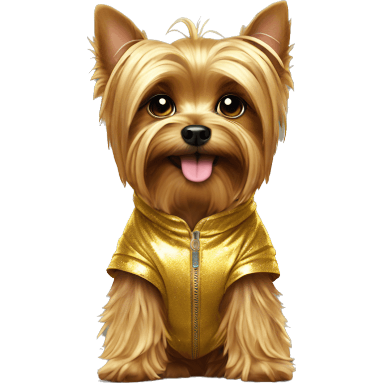 Yorkshire Terrier in a Golden Shiny Jumpsuit emoji