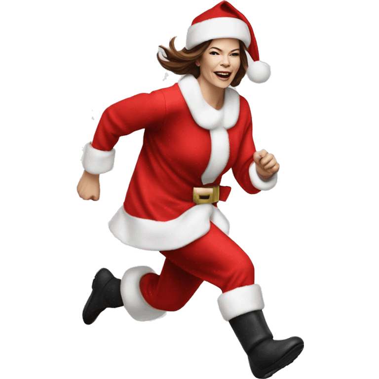 Michelle Monaghan running emoji in a santa costume emoji