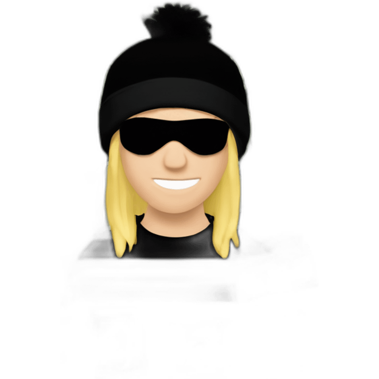 robber with blonde hair wearing a black beanie and a long sleeved white and black horizontally striped t-shirt and wearing black eye mask and holding and a bag of money in their left shoulder emoji