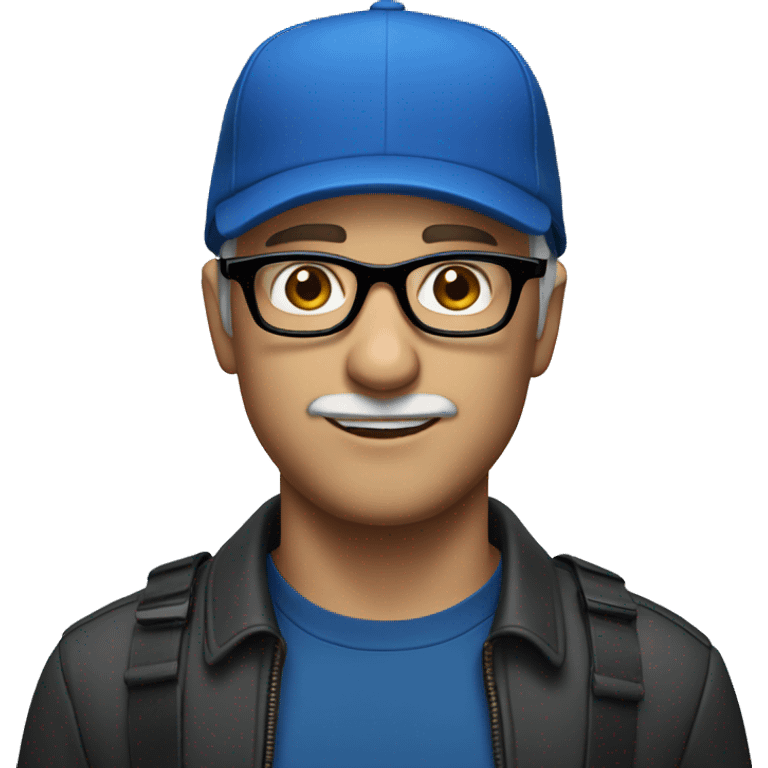 A white man wearing a blue cap and black glasses emoji