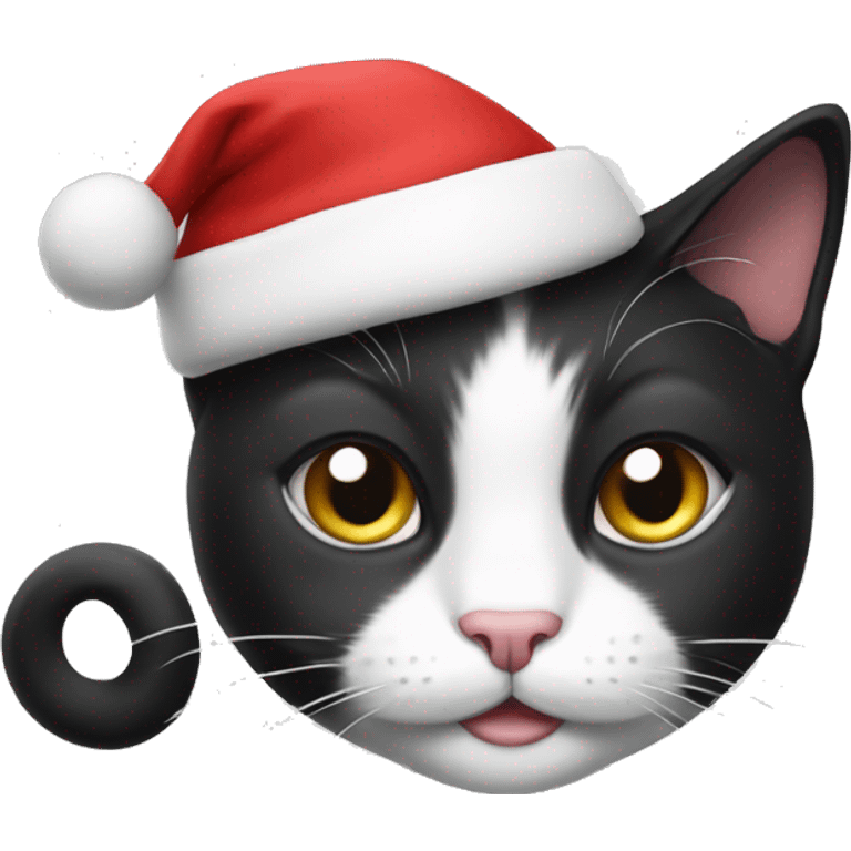 Black and white cat with Christmas hat emoji