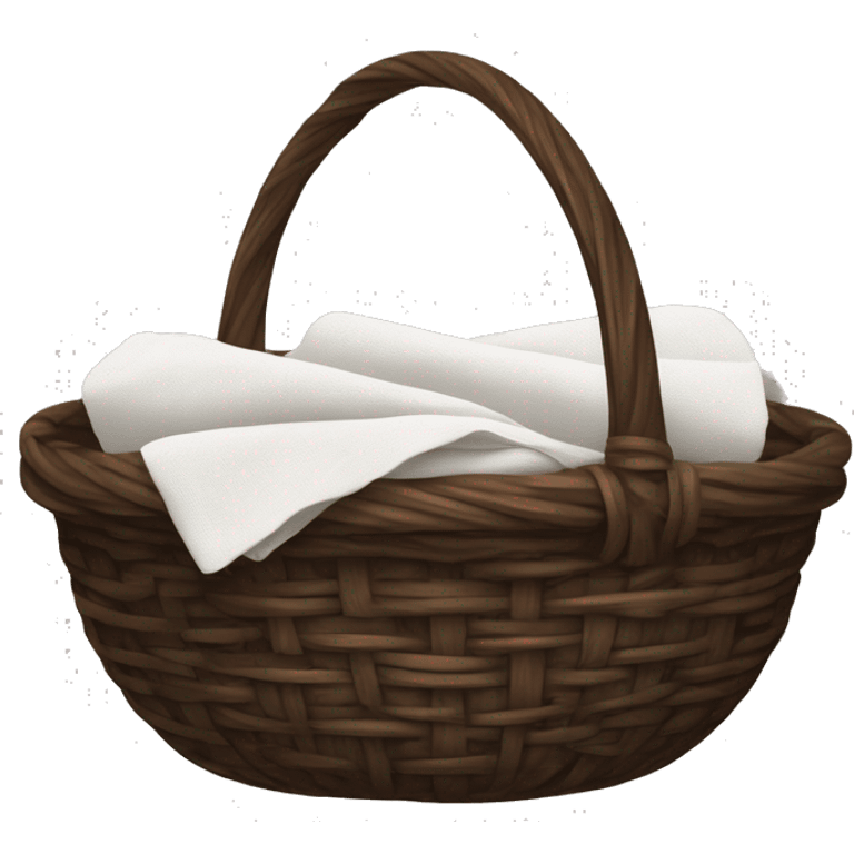 A woven dark Brown basket with fresh washed linen emoji