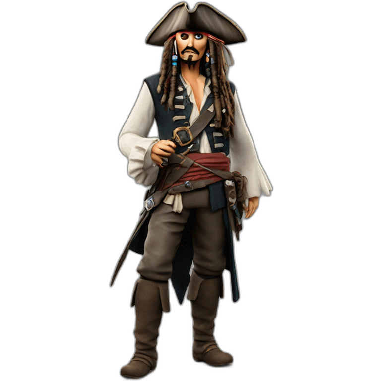 Jack Sparrow full height,3d ,морщины детализация, cinematic experience, realistic, dark, ultra-realistic render emoji