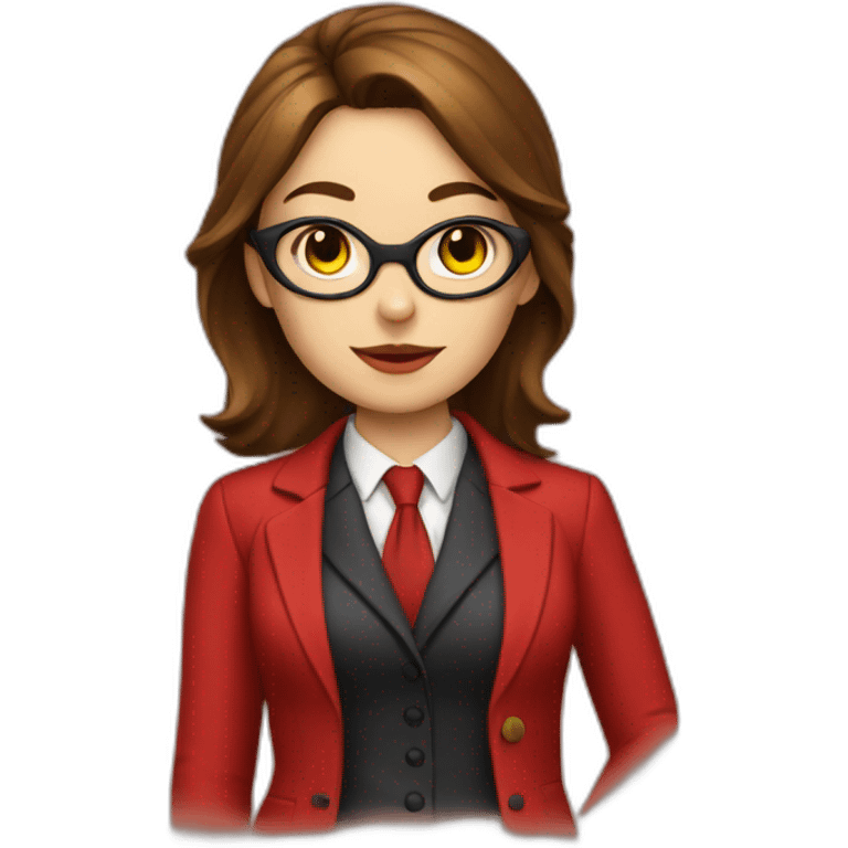 cat girl lawyer in red suit and brown hair emoji