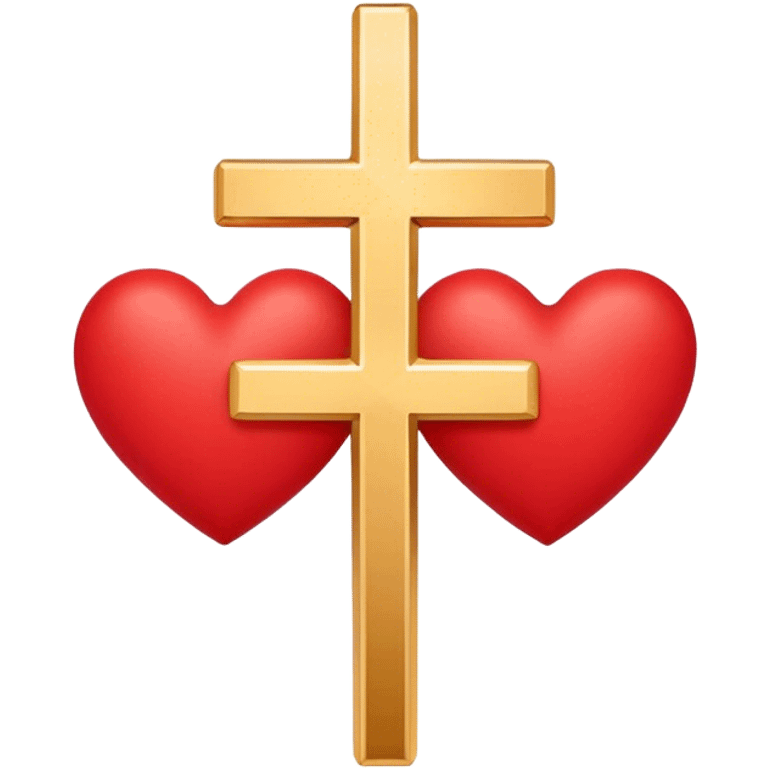 Two red  hearts connected by one simple gold cross  emoji