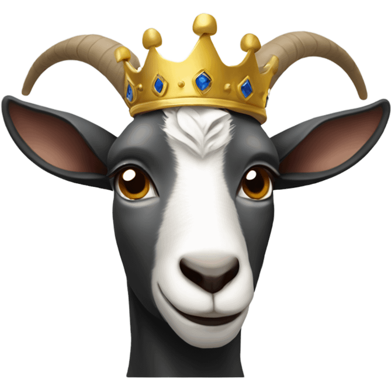 Goat with horns wearing black hoodie and a royal crown emoji