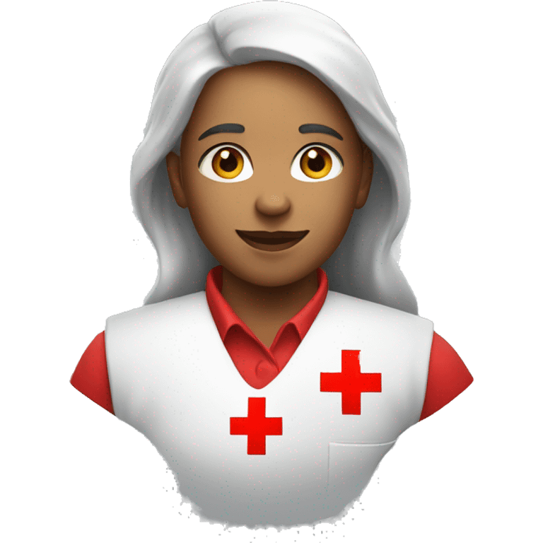 a red cross volunteer wearing a red vest with the red cross insignia emoji