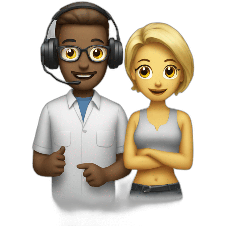 man and woman talkin on radio emoji