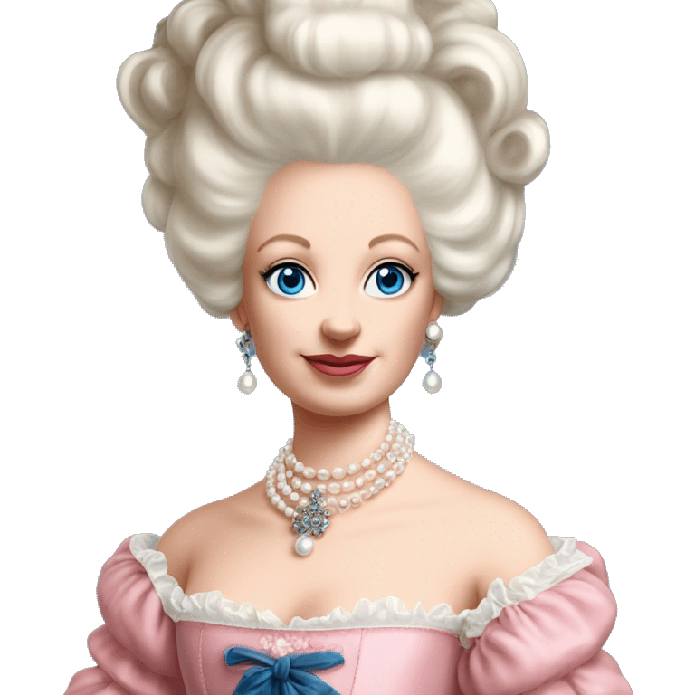 Marie antoinette, blue eyes, white pearl choker, entiely pink dress emoji