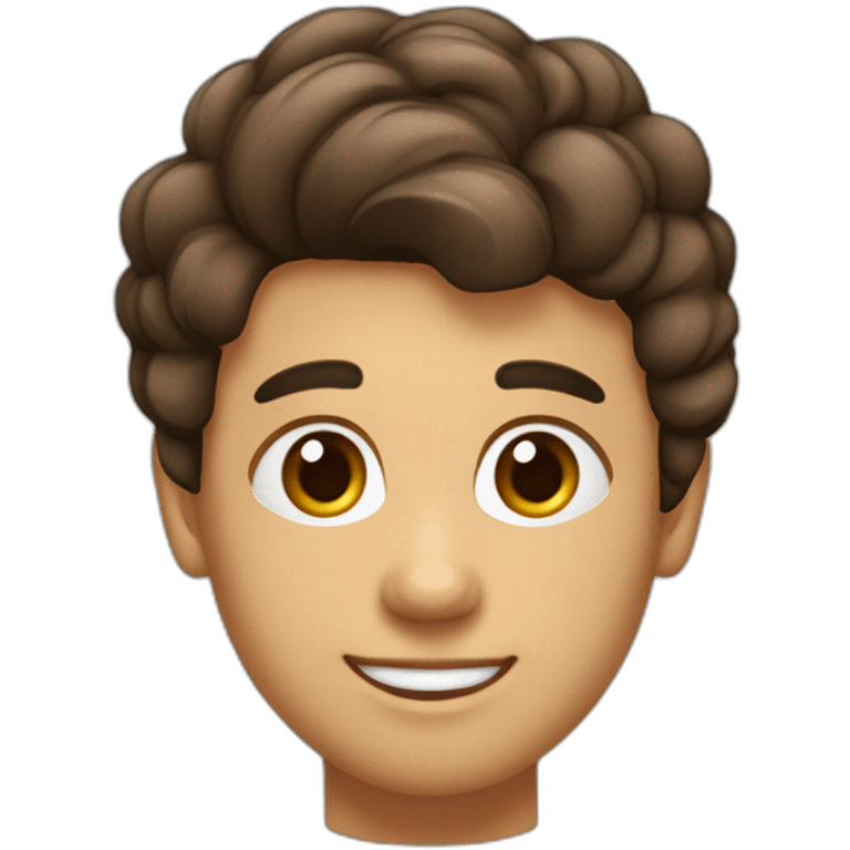 garçon brun aux cheveux longs attaché avec un chignon yeux marrons emoji