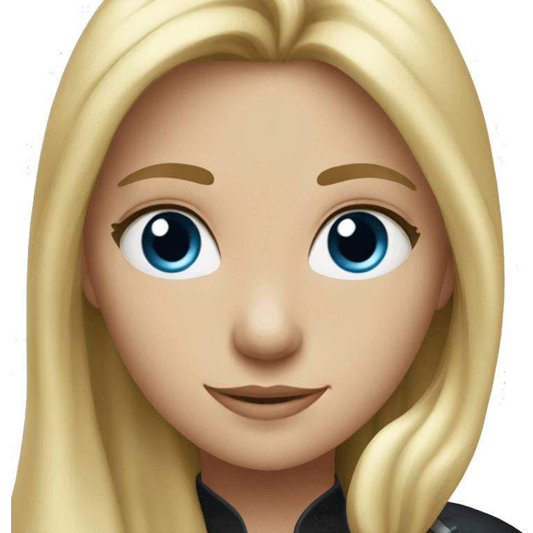 blonde girl with blue eyes and her black horse emoji