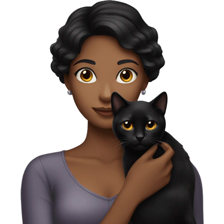 Pretty black haired woman holding Black cat emoji