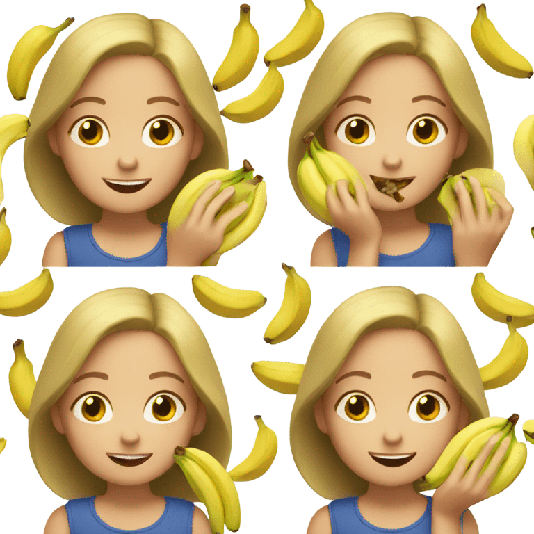 Caucasian girl eating bananas emoji