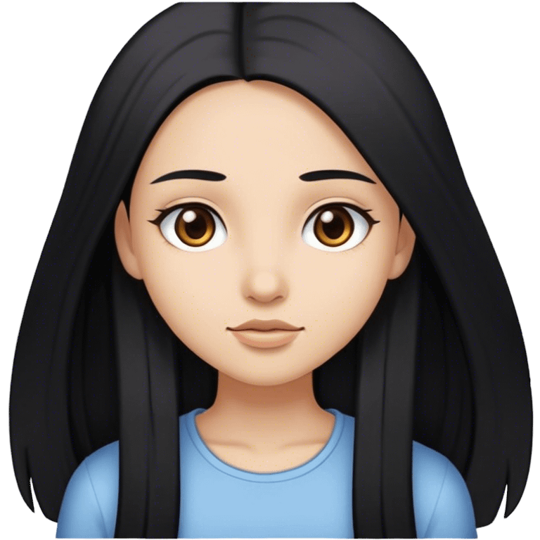 girl with long straight black hair,white with a bit of color, and brown eyes emoji