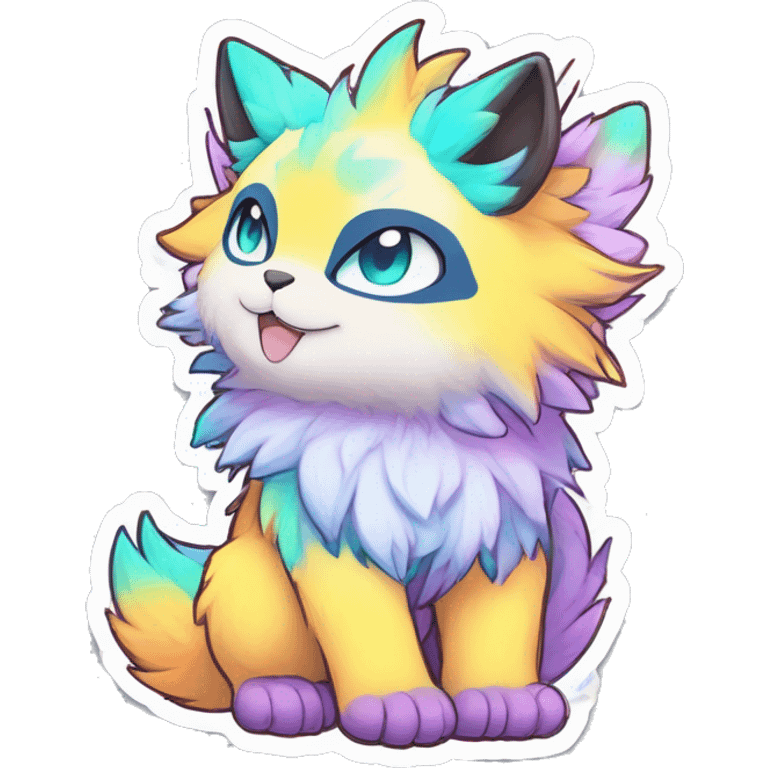 Anthro Fluffy Cool Cute Magical Elemental Shiny Colorful Neon Vibrant Colors Sparkle Kemono-style Chibi Fantasy-Animal-Fakémon-Pokémon-Hybrid Fur Sona Aesthetic Full Body Sticker emoji