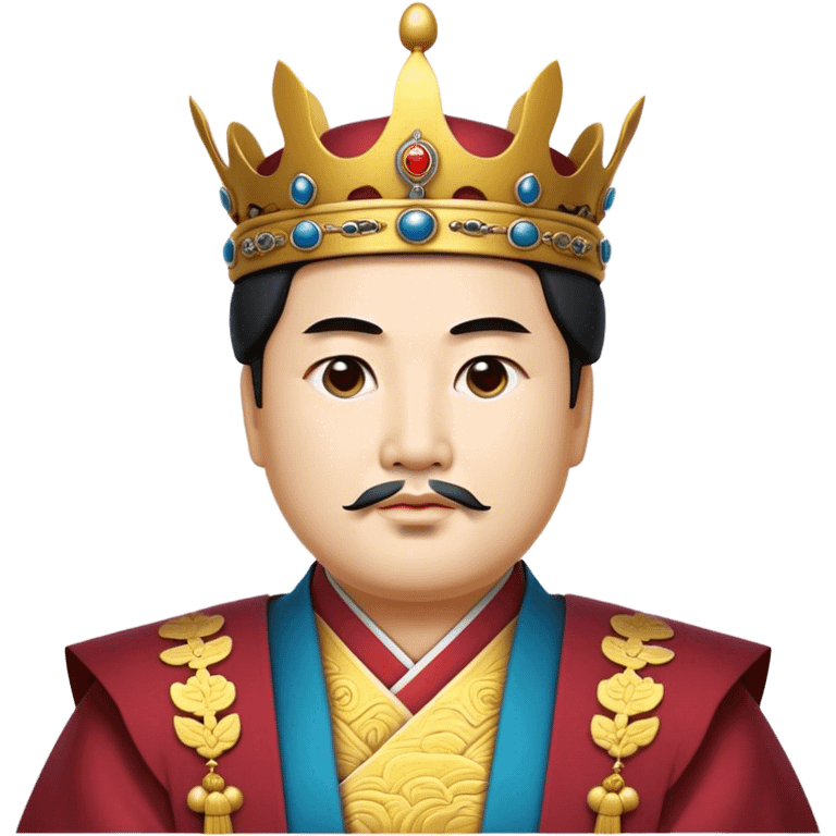 Cinematic Realistic King Sejong Portrait Emoji, depicted as a wise benevolent monarch in traditional Korean royal attire with a thoughtful gaze, rendered with intricate textures and regal soft lighting that captures his historical significance. emoji