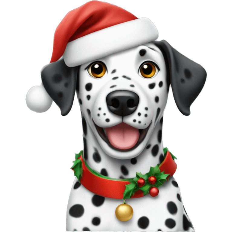 Dalmatian wearing a Christmas hat emoji