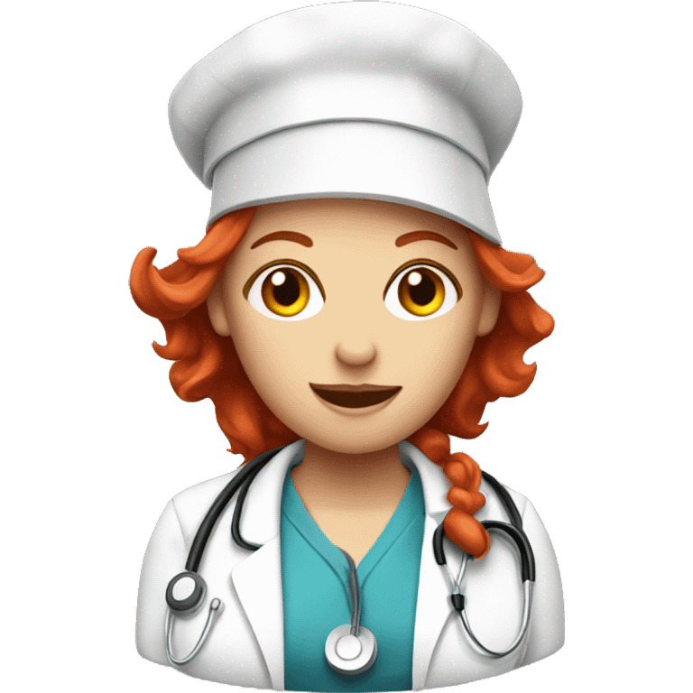 A crazy nurse with crazy hat and red hair emoji