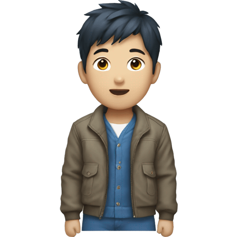 korean boy wearing blue unbuttoned jacket  emoji