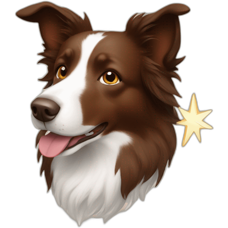 Brown border collie with a star pattern on head emoji