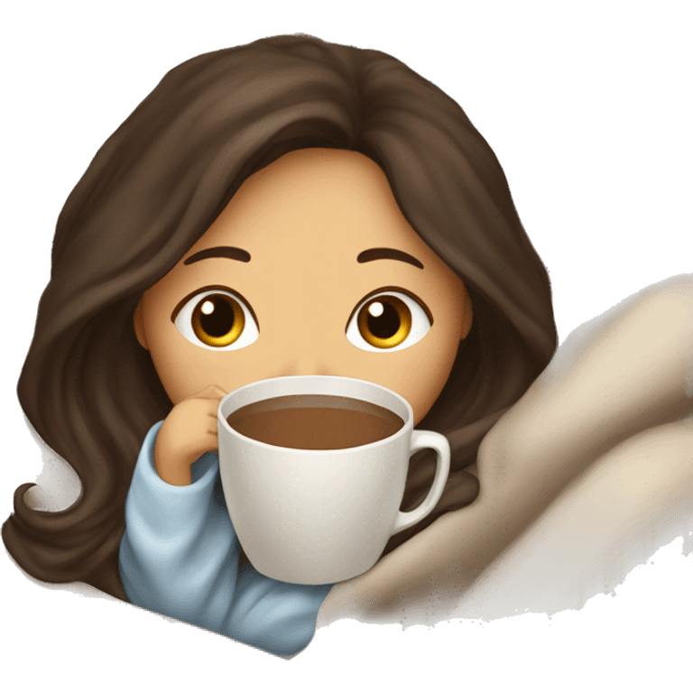 Brunette girl inside a blanket sipping coffee eyes closed emoji