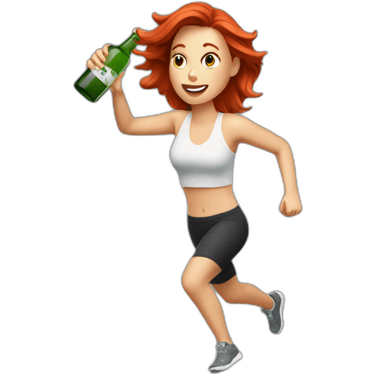 Redhair woman running crushed a bottle of alcohol emoji