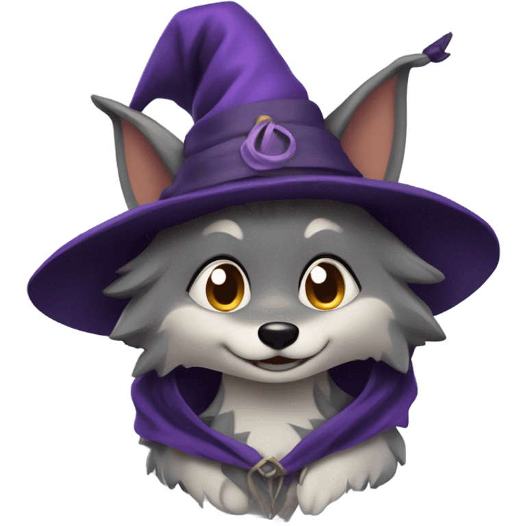 girly wolf dressed as a witch emoji