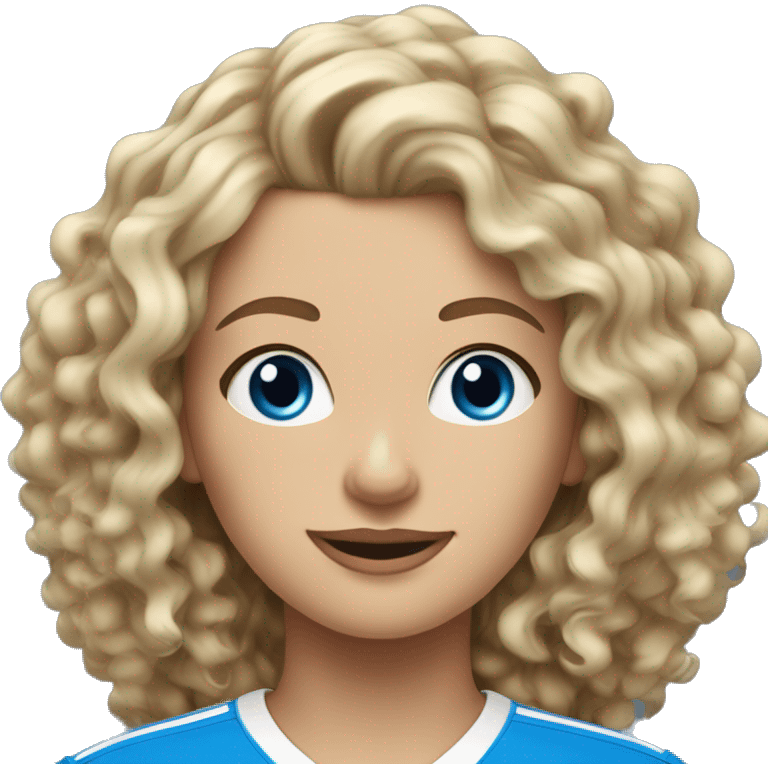 blonde and brown hair with blonde highlights curly haired woman with blue eyes in Wave FC jersey emoji