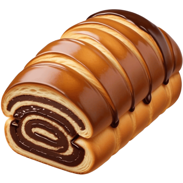 Cinematic warm pain au chocolat, flaky golden-brown pastry with a rich chocolate filling peeking through, perfectly crisp exterior, soft glowing highlights, inviting and indulgent. emoji