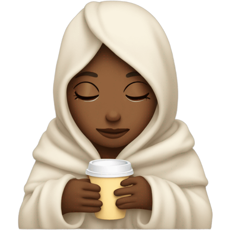 girl inside a blanket sipping coffee eyes closed emoji