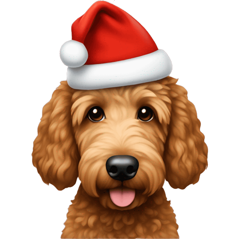 Brown golden doodle with Santa hat emoji