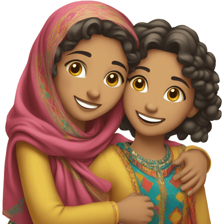 Morrocan girl with algerian girl hug birthday emoji