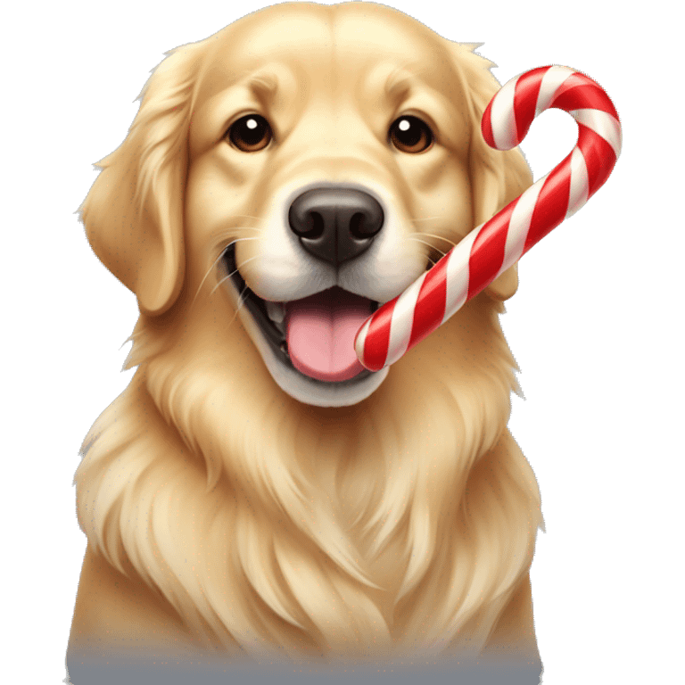 Golden retriever with candy cane in its mouth emoji