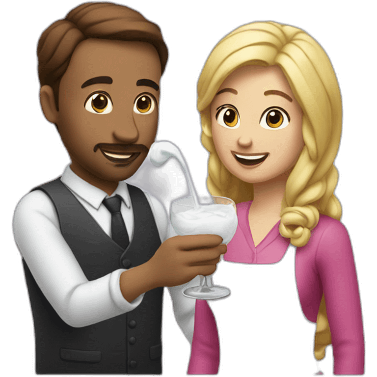 A man pouring a glass of icing on a woman emoji