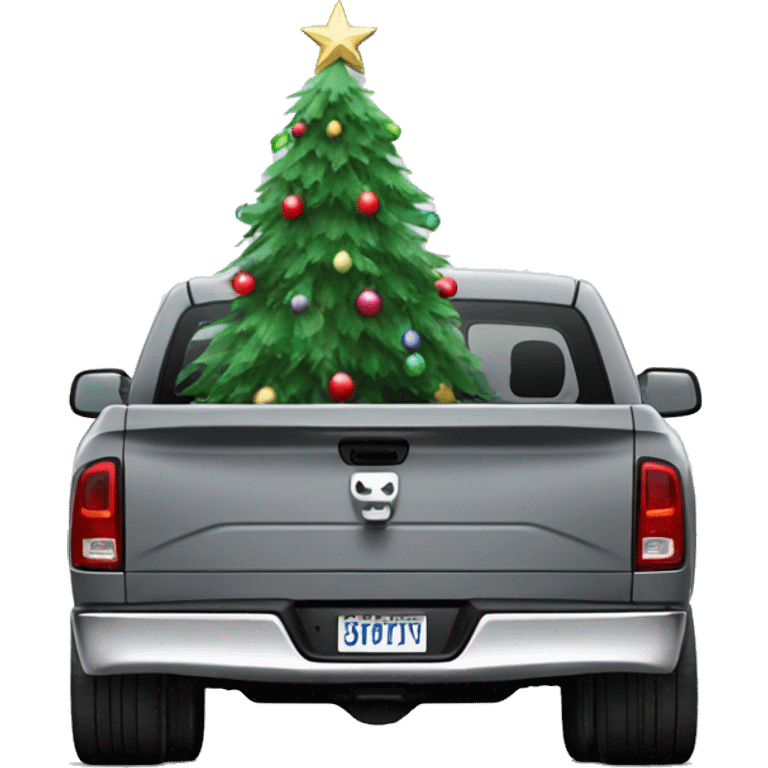 Gray dodge ram truck with Xmas tree emoji