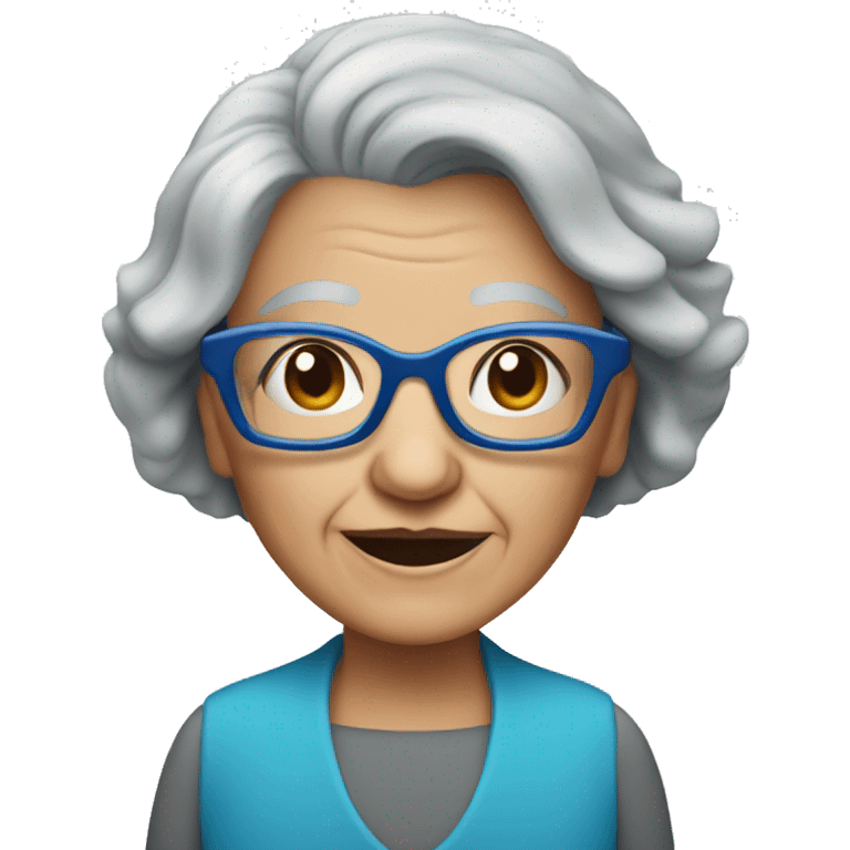 old lady with blue hexagon glasses and straight grey bob  emoji