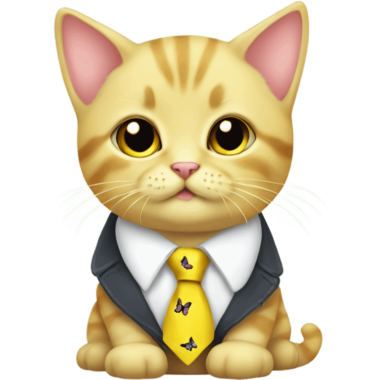  baby yellow cute cat with butterfly tie emoji