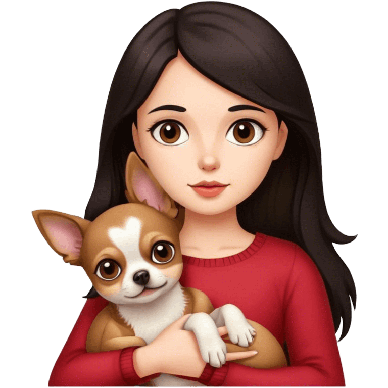 Girl with dark hair and chihuahua  emoji