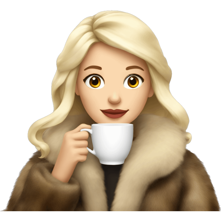 Blonde girl drinking tea in fur coat emoji