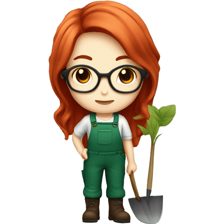 Chibi female gardener with long red hair and glasses emoji