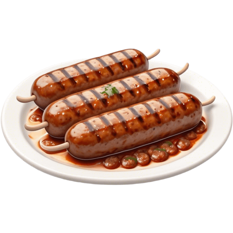 Cinematic Realistic Cevapi Dish Emoji, depicted as small, grilled minced meat sausages with a charred exterior rendered with lifelike textures and warm, savory lighting. emoji