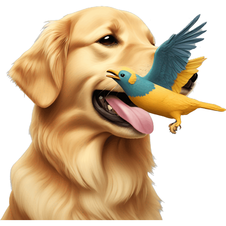 Golden retriever carrying a bird in its mouth emoji