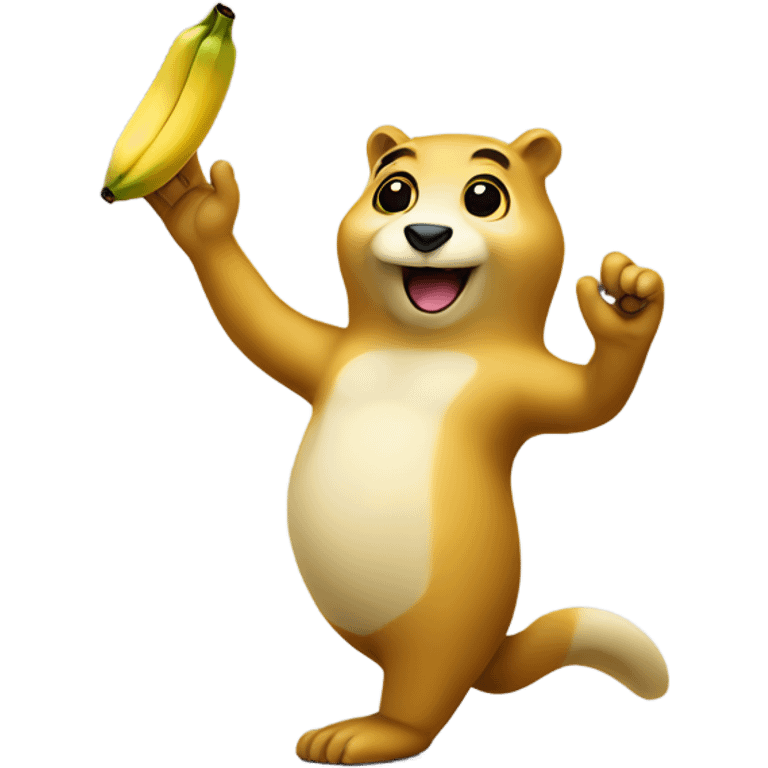 golang gopher mascot with one hand raised and the other holding a banana emoji