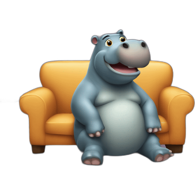 Hippopotamus sitting on a sofa and watching TV emoji