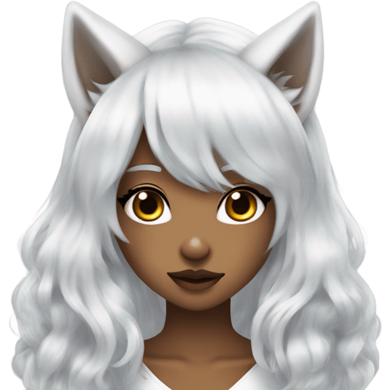 hime gyaru werewolf girl, white hair, wolf ears emoji